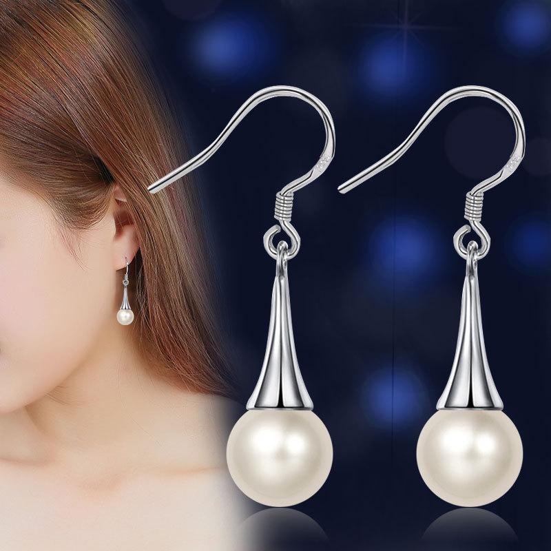Korean Style Retro Silver Shell Pearl Water Drop Earrings 1910301851138179