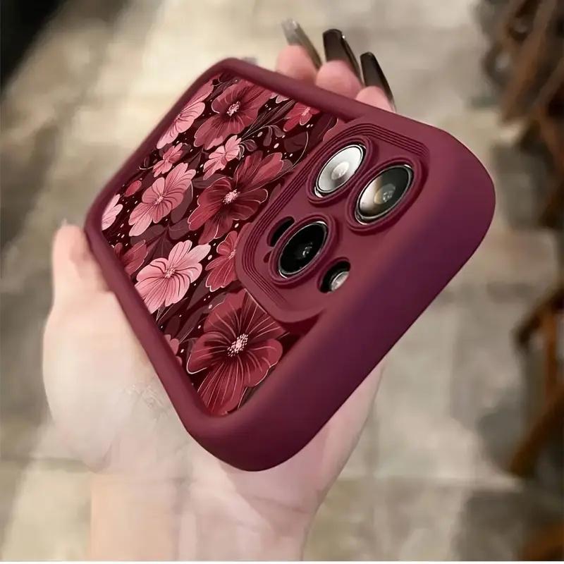 Elegant Red Floral Pattern Silicone Phone Case For iPhone 17 16 Pro Max 15 14 13 12 11 17Air Mobile Protective Case Funda Cover