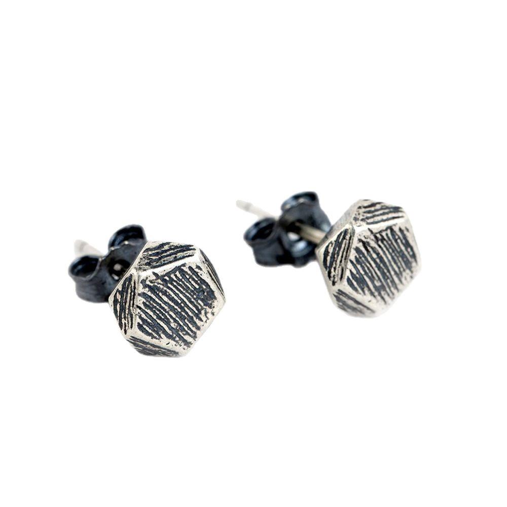 Unisex Retro Hexagonal Diamond Stud Earrings - Fashionable Imitation Thai Silver Jewelry