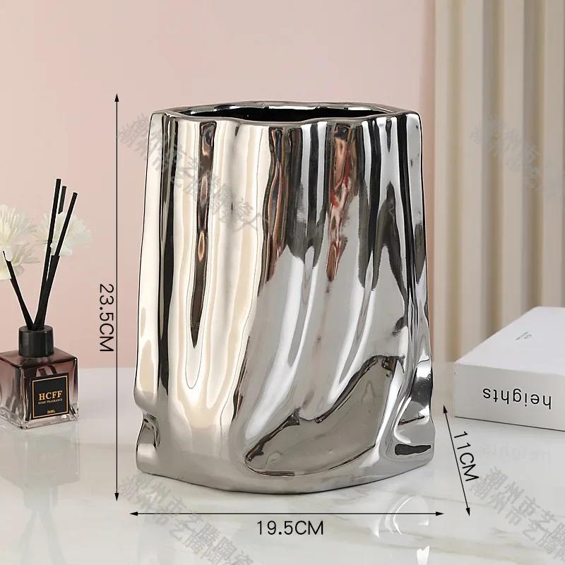 Electroplating Pocket Vase Tabletop Ceramic Flower Ware Creative Flower Arrangement Vase Living Room Aesthetic Decoration