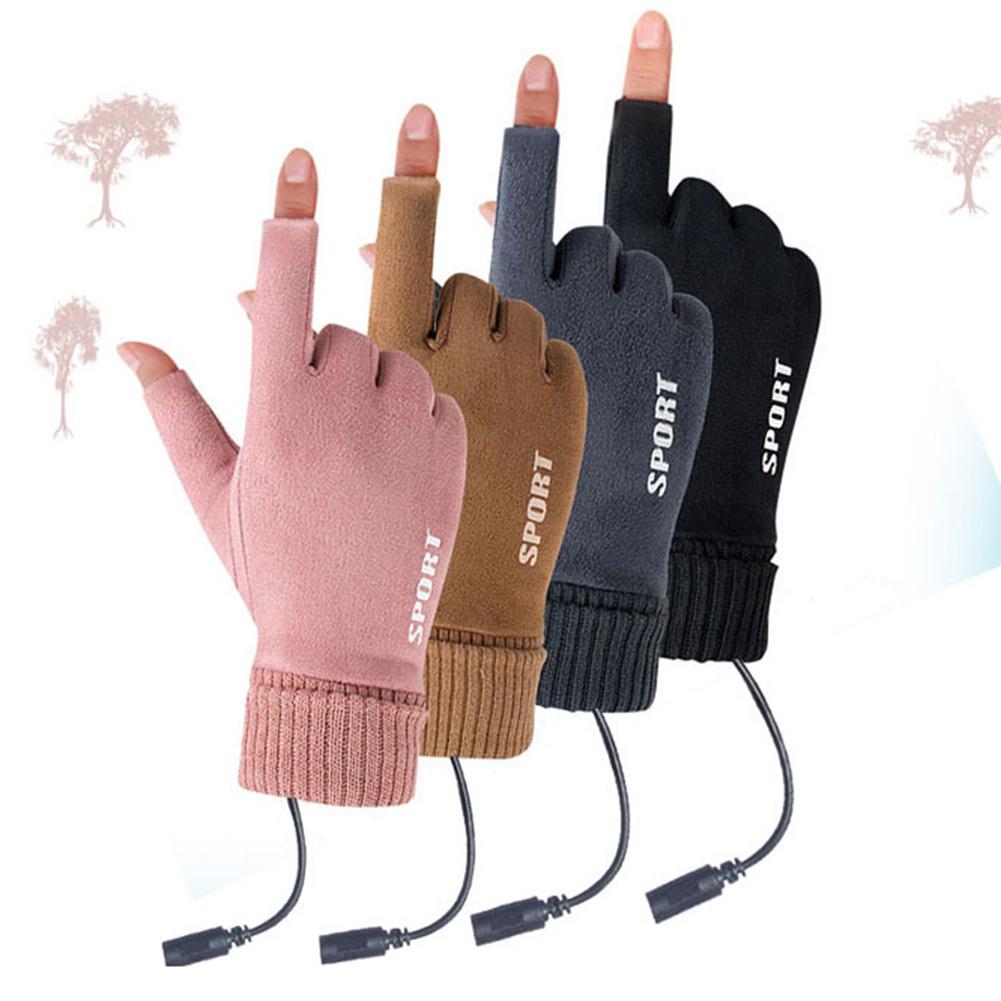 Touch Screen Electric Heated Hand Warmer Non-Slip USB Rechargeable Heating Thermal Gloves Soft 2 Finger Heated Gloves Windproof