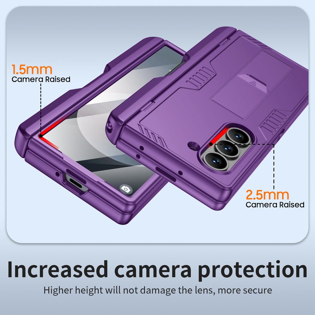 For Samsung Galaxy Z Fold 6 Phone Case With S Pen Holder, Hidden Stand, Screen Protector, Sturdy Shockproof Protective Case-Purple