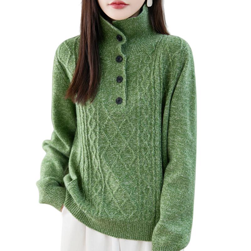 Women's Thickened Lapel Sweater: Warm Stand-up Collar Knitwear for Autumn/Winter