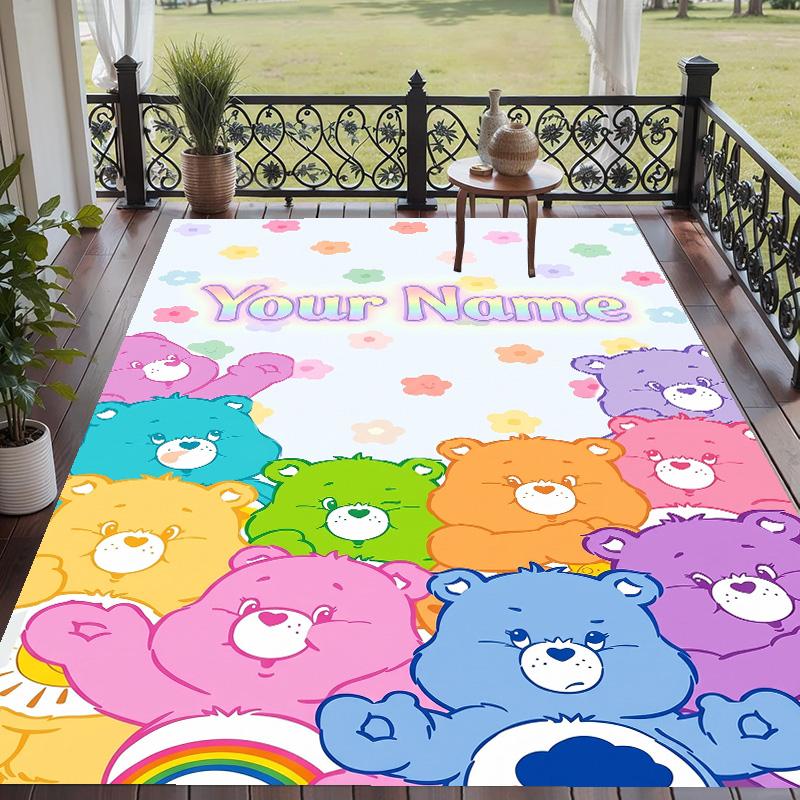 Custom Text Care Bears Pattern Floor Rug Soft Indoor Carpet Mat Living Room Bedroom