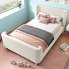 Upholstered Bed. Children Bed, Single Bed with Universe Pattern, 90 x 200cm, for Boys & Girls, Beige, Velvet (without