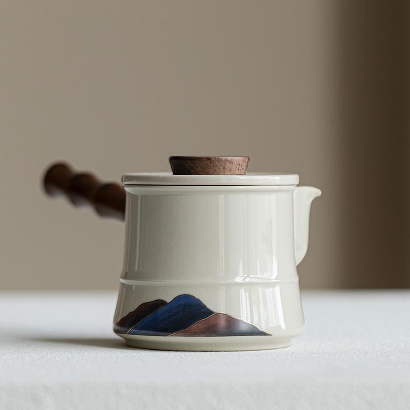 Mountains and rivers high-end grass and wood ash items side handle teapot ceramic teapot can be used as a home tea set souvenir brew teapot
