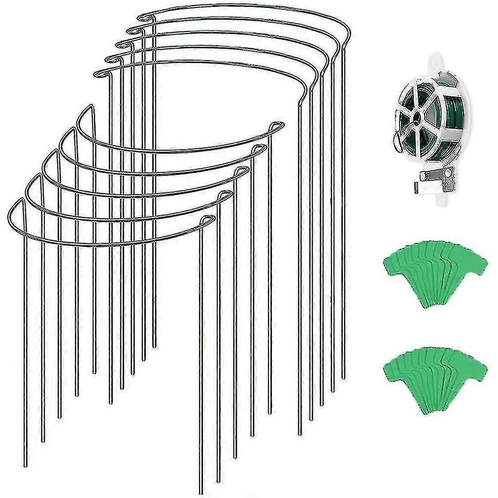 10 Pack Plant Support Stake, Metal Garden Plant Stake With Planting Label & 164 Feet Garden Twist Tie, Plant Cage, Half Round Plant Support Ring For T