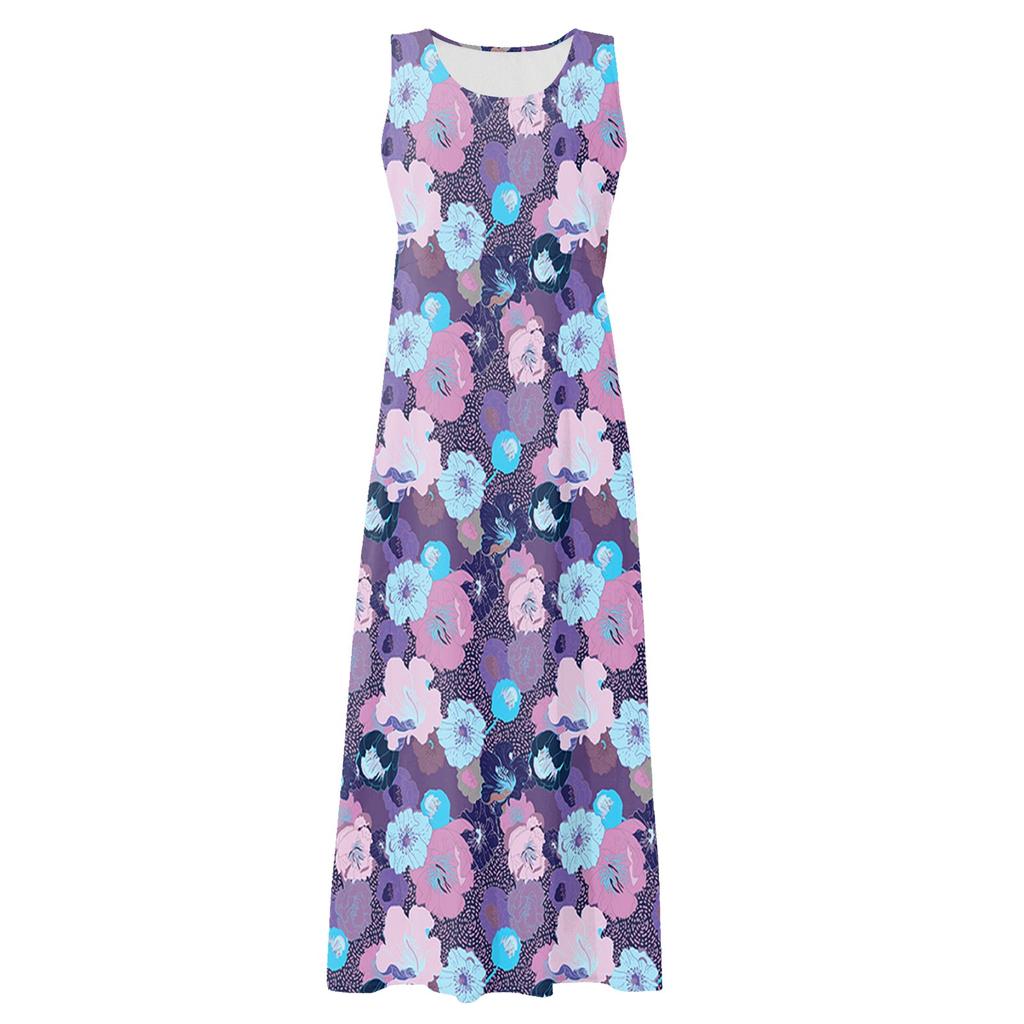 მოდის საზაფხულო შემთხვევითი კომფორტული ყვავილების პრინტი უმკლავო ბამბა ჯიბის პლაჟის კაბა ქალებისთვის