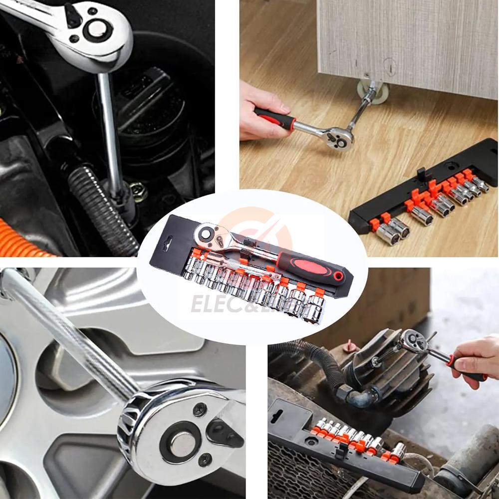 12-teiliges Steckschlüssel-Set mit 1/4 Zoll, 3/8 Zoll und 1/2 Zoll Verlängerungsstange, multifunktionaler Ratschenschlüsselsatz, Handwerkzeug-Set für Auto- und Motorradreparatur