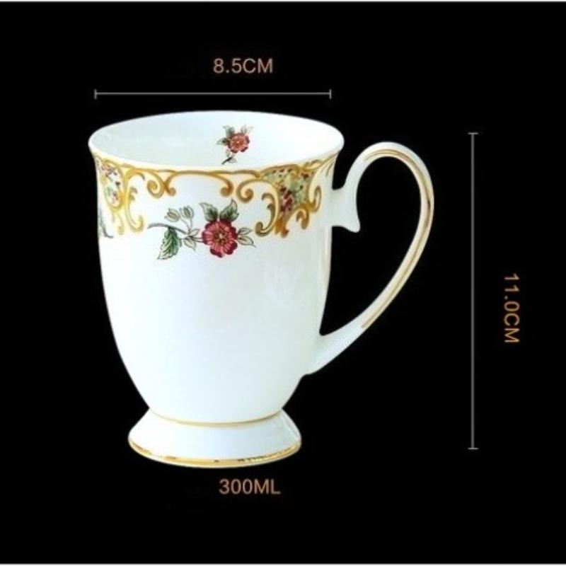300ml Fine Bone China  Mugs with Handle, Floral Mugs with Gold Trim Porcelain Tea Mug Coffee Mugs,1pc