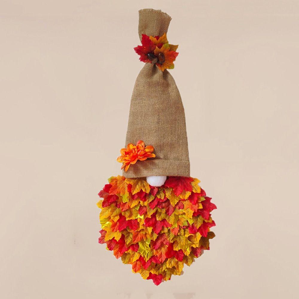 Long Hat Thanksgiving Gnome Wreath Large Size Cloth Maple Leaf Garland Artificial Halloween Door Hanging Decoration Wall