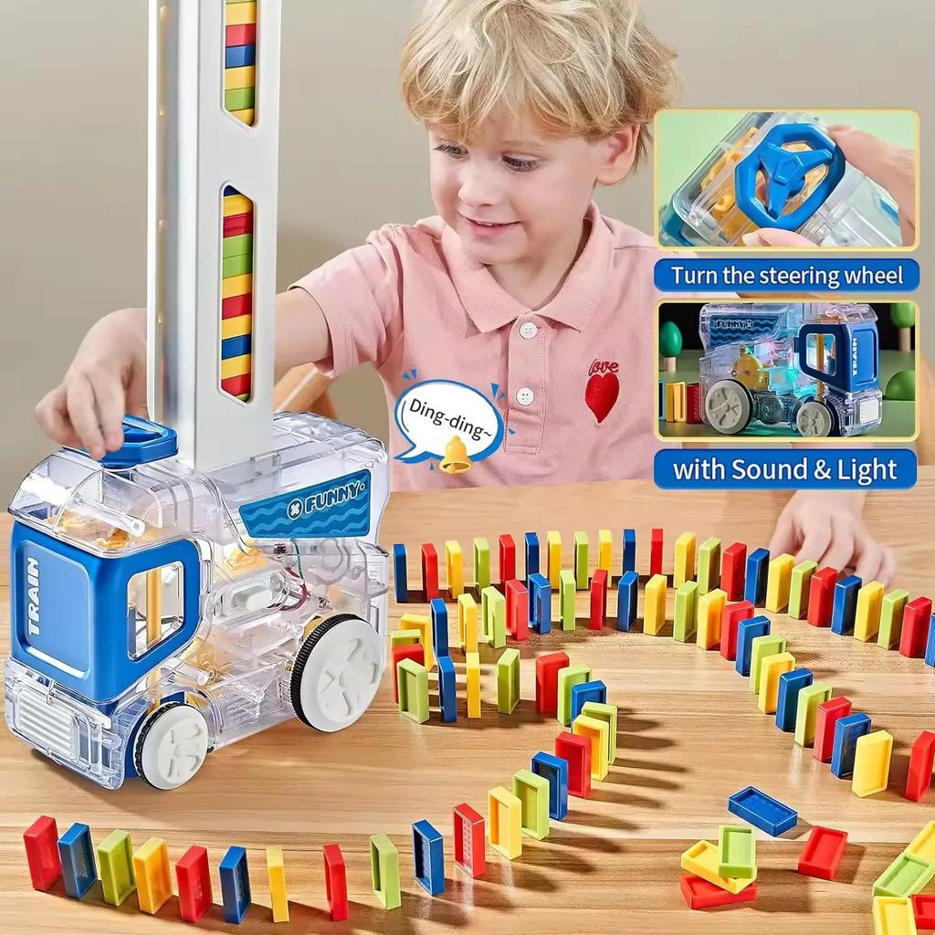 Electric Domino Train Puzzle Toys Kids Automatic Laying Dominoes Set Brick Blocks Kits Lighting Sound Educational Toy Children