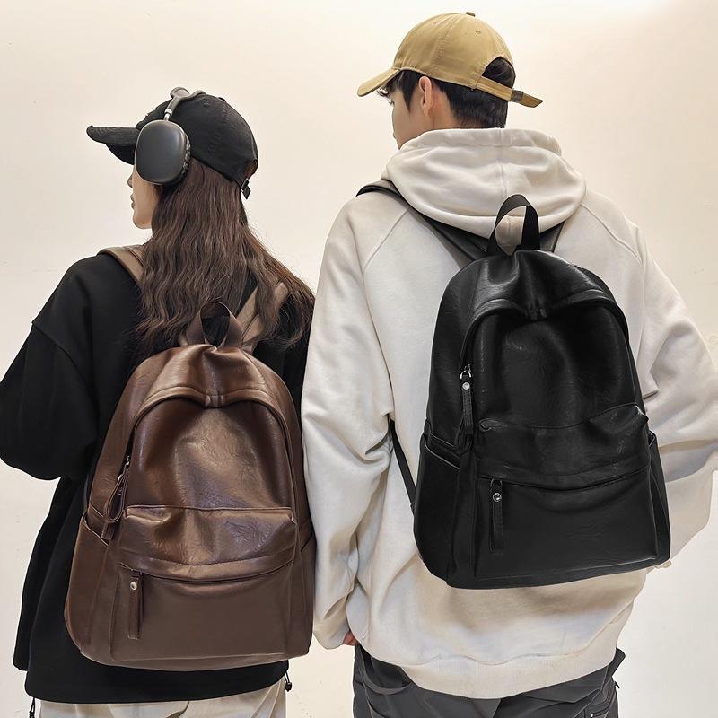 Men's Leather Backpack Large Capacity Travel Backpack Student School Bag Female Computer Bag