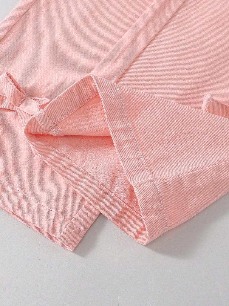 Single-piece girls' wide-leg straight-leg jeans with a fashionable, casual, trendy, and cute pink 3D bow.