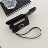 For iPhone 15 Pro Case Card Slots Kickstand PU Leather Back Cover with Ring Holder,Wrist Strap