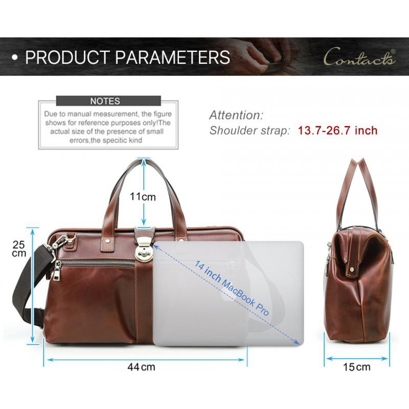 14.2-inch Business Computer Bag With Iron Dumpling Lock Retro Genuine Leather Handheld Diagonal Span Briefcase