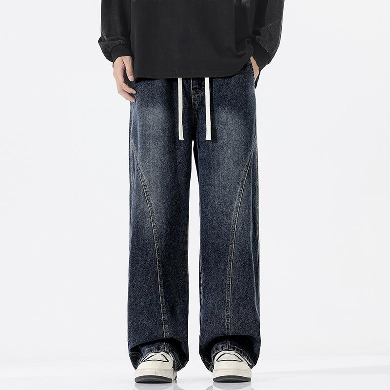 

Американские старые выбеленные джинсы с лоскутным дизайном, мужские модные брендовые свободные прямые длинные брюки-моп 3XL