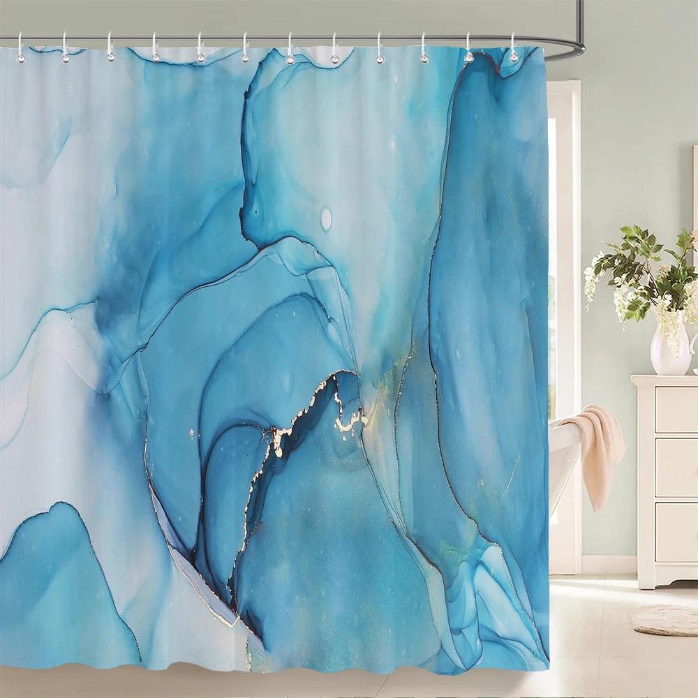 Gradient Marble Ink Texture Shower Curtain Waterproof Colorful Abstract Geometry Bath Curtain Bathroom Decor Curtain With Hooks