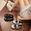 One-word Buckle Silver Mary Jane Shoes Children's New Summer Light Mouth Bow Round Head Flat Sole Shoes