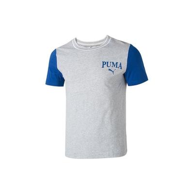 Letter Logo Print Spliced Casual Breathable Round Neck Short Sleeve T-Shirt Men Tops Gray 682184-04