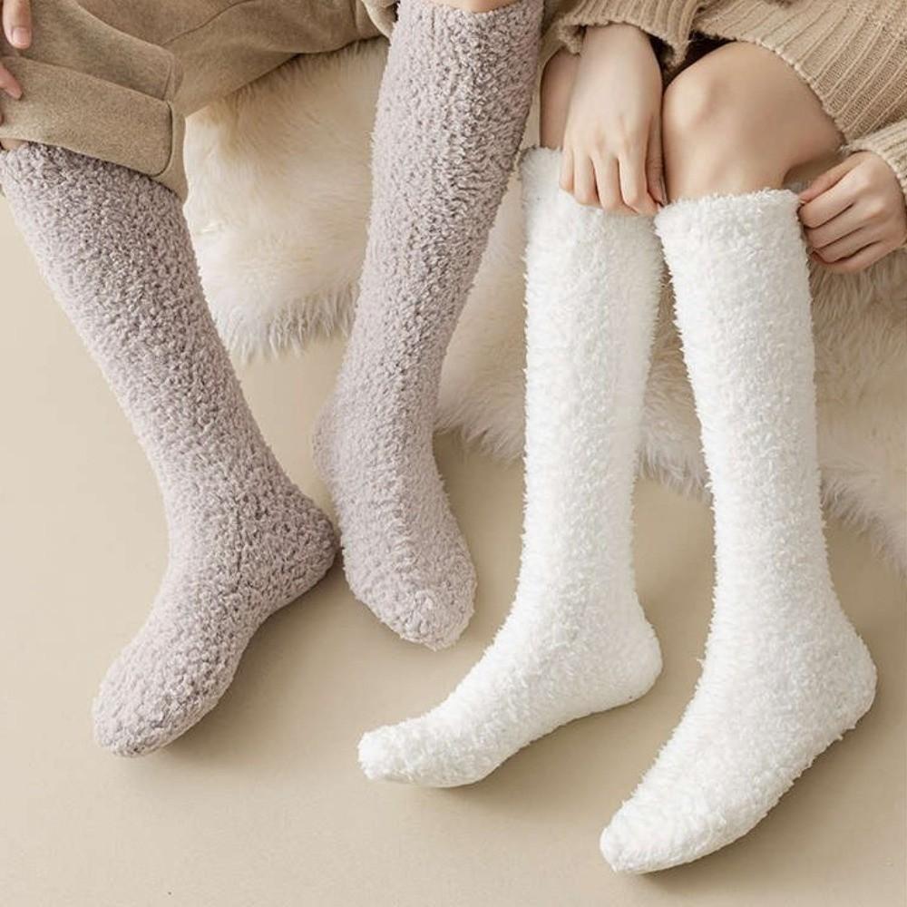 Coral Fleece Knee High Socks Thickened Coral Fleece Socks New Fuzzy Long Socks Home Lounging