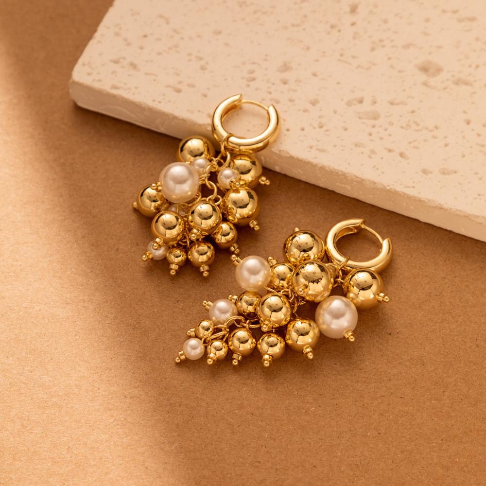 Alloy Gold Chic Geometric Earrings With Faux Pearl Detail Elegance Everyday