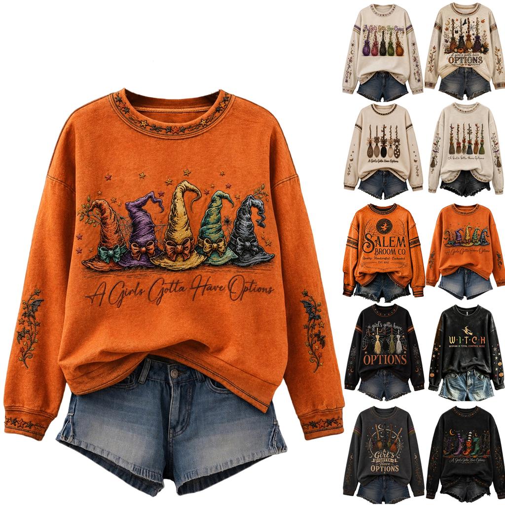 Women's Halloween Print Pullover Neck Long Sleeve Top
