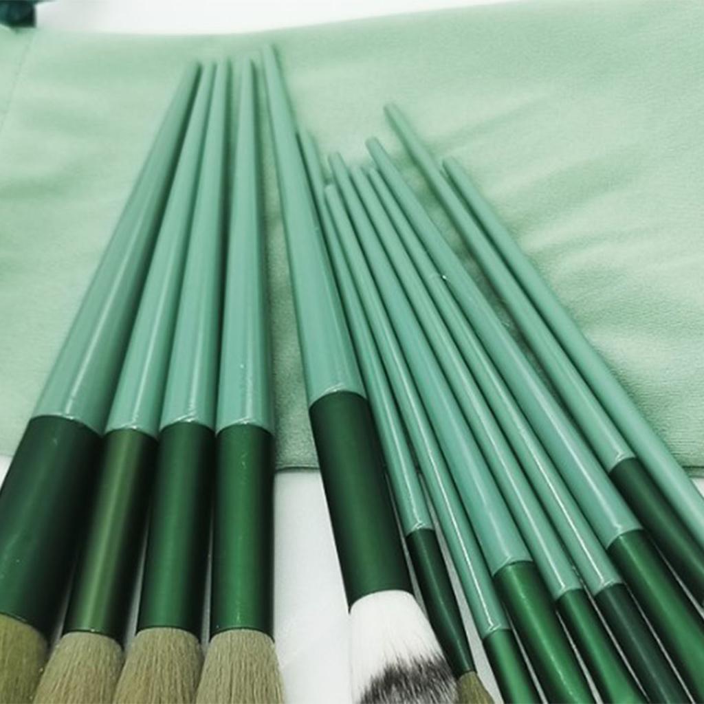 Makeup Brushes 13pcs Green Skin Friendly Bristles Washable Reusable Portable Storage Bag Professional Cosmetic Brushes