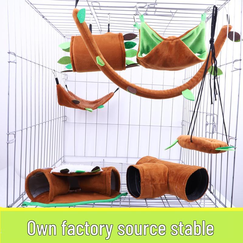Small Pet Plush Toy Set: Hamster Leaf Hammock, Zip Line Tunnel, Swing, Warm Cotton Nest for Fancy Rats and Squirrels.