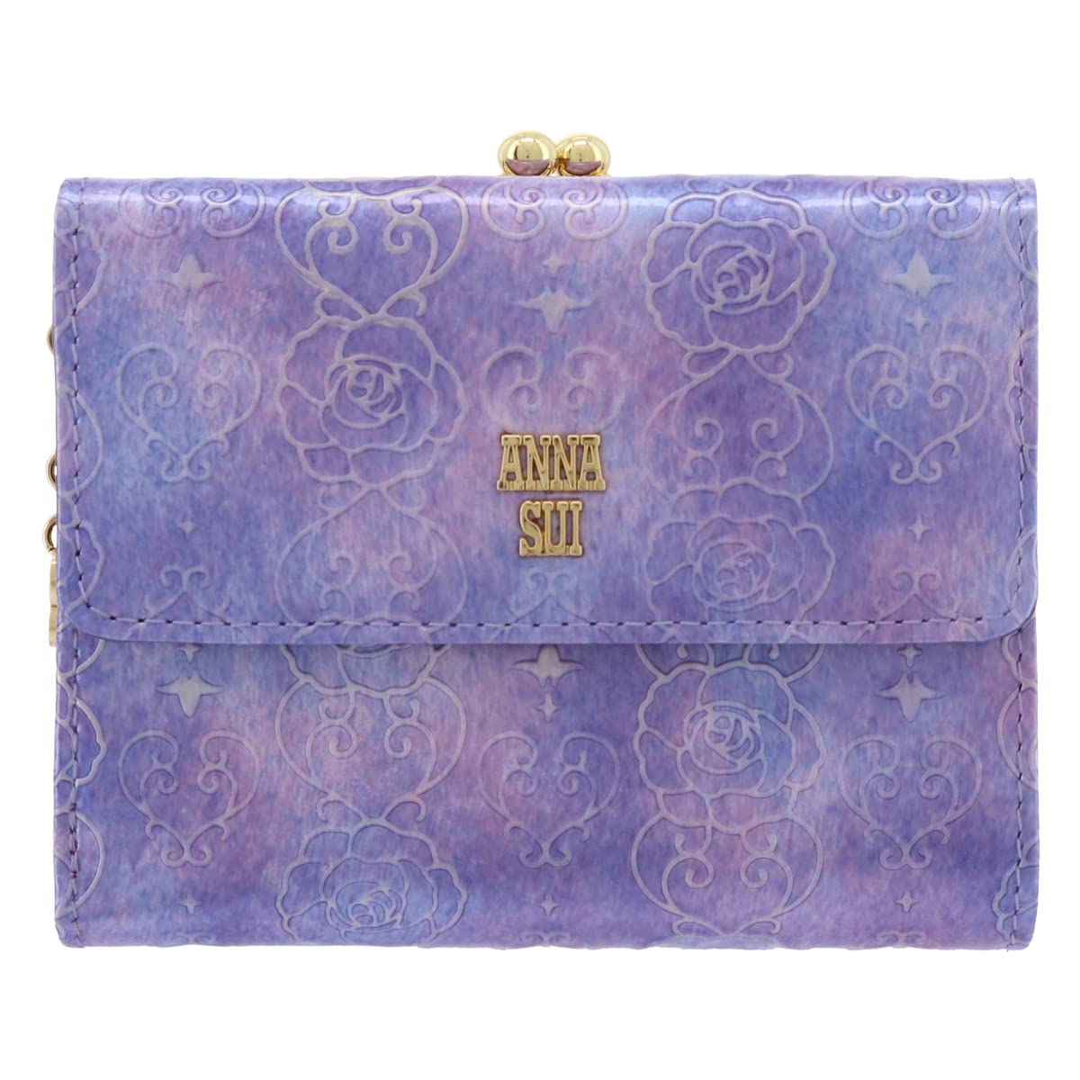 

ANNA SUI Bifold Wallet Clasp Rose Heart Genuine Leather 314212 316916 Cowhide Leather Mini Wallet Lavender Women s [92]