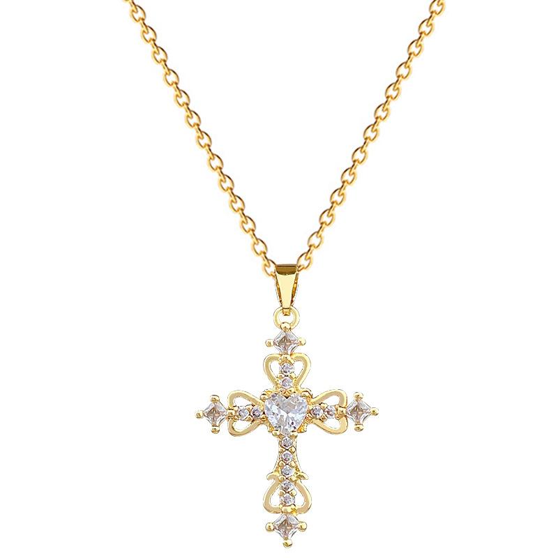 Empty Love Cross Light Luxury Temperament Gorgeous Full Diamond Necklace Female Versatile Collarbone Chain Titanium Steel