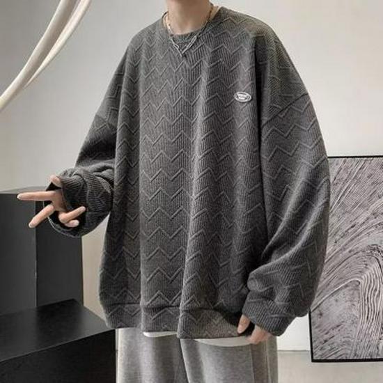 Couple Waffle Hoodie: Trendy Spring & Autumn Jacket, Hong Kong Style, Men's Round Neck Top