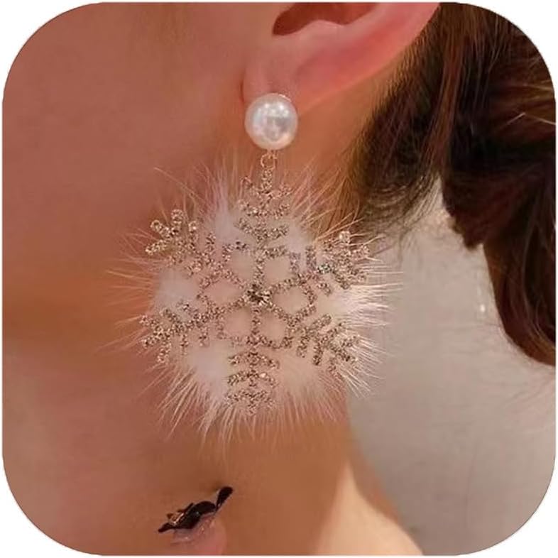 Christmas Snowflake Dangle Earrings for Women Snowflake Dangle Drop Earring Pom Pom Earrings Christmas Party Jewelry B