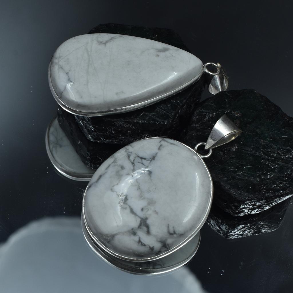 Howlite Pair Gemstone 153.65 Ct Oval-Pear Cut Pendant Healing Stone 925 Silver AR-1761-S