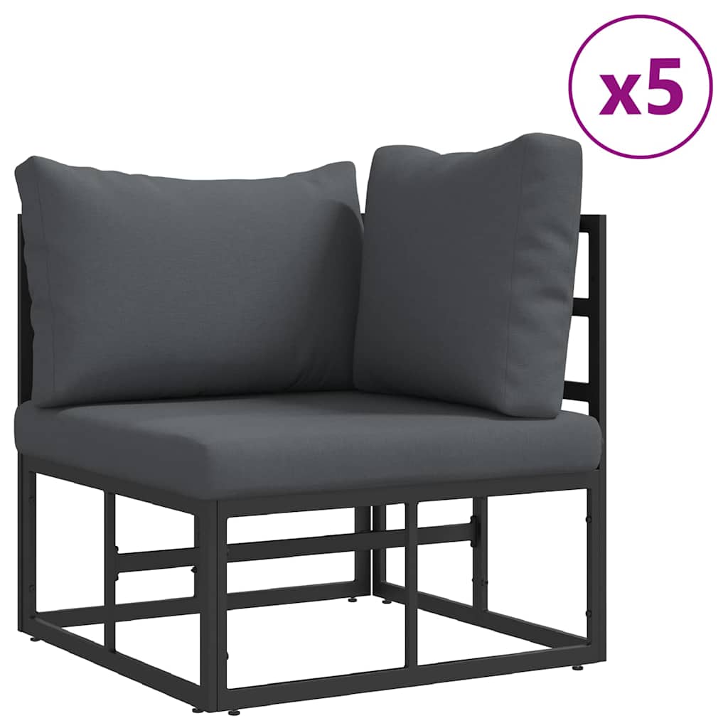 7 Piece Black Steel Garden Sofa Set with Cushions