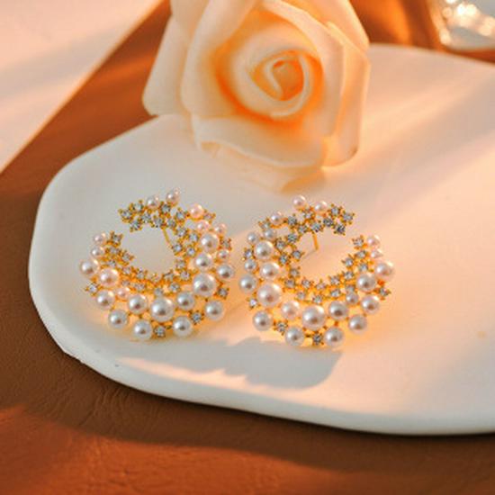 Elegant S925 Silver Circle Bead Zircon Stud Earrings - Versatile, High-End Design