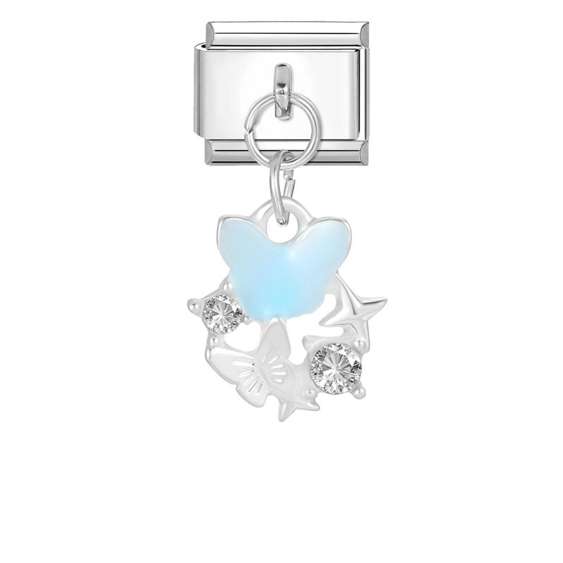 Crystal Moon Butterfly Rose Star Bow Cats Pendant Italian Charm Link Fit 9mm Stainless Steel Bracelet Women Jewelry DIY Making
