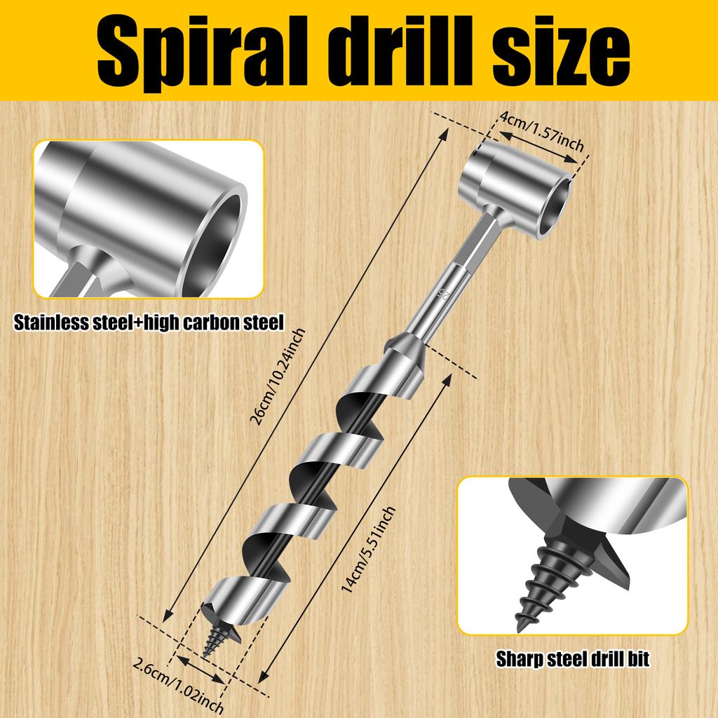 Handbohrer Kohlenstoffstahl Manueller Schneckenbohrer Tragbarer Überlebensbohrer Selbstschneidend Überleben Holz 26mm Lochstanzer Werkzeug Camping
