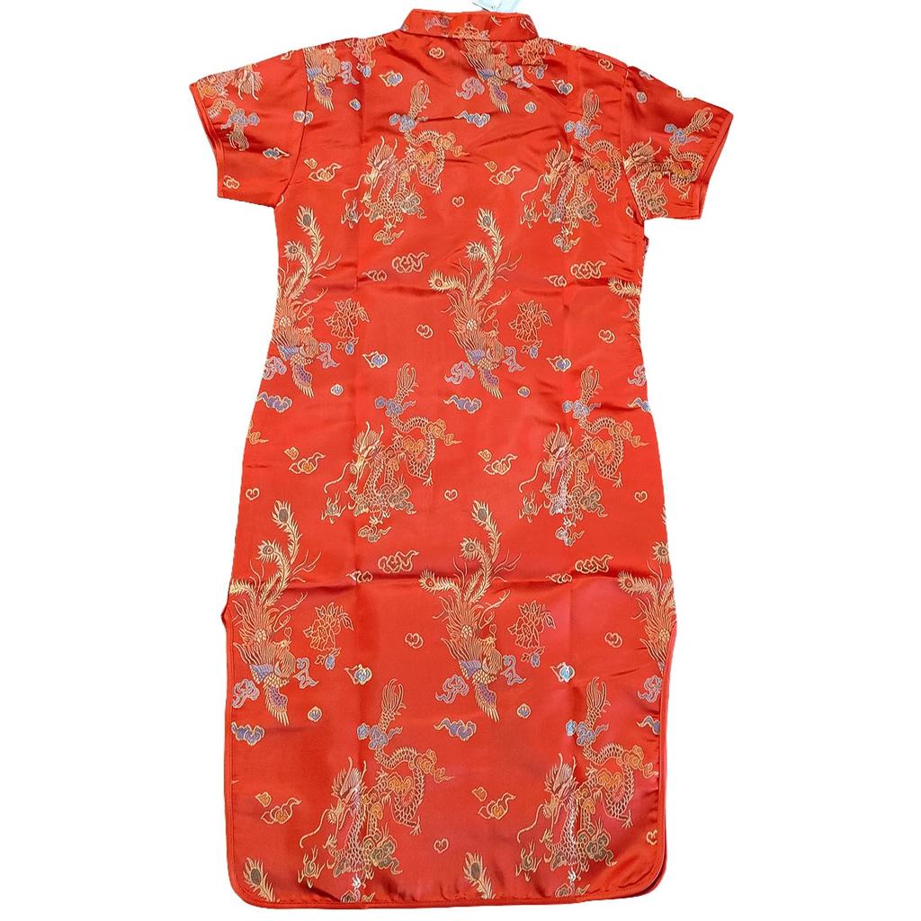 KOUKIDI Children's Long Cheongsam Dress with Embroidered Pattern, Perfect for Costumes, Qipao, Ethnic Dress, Club Dress, Red, 120CM
