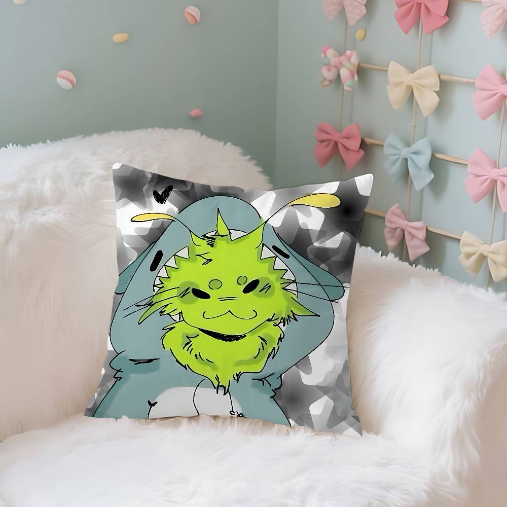 Cute Green Alien Cat Case Plush Fabric Soft Pillowcase Double Sided Print Cushion Cover Household Gifts