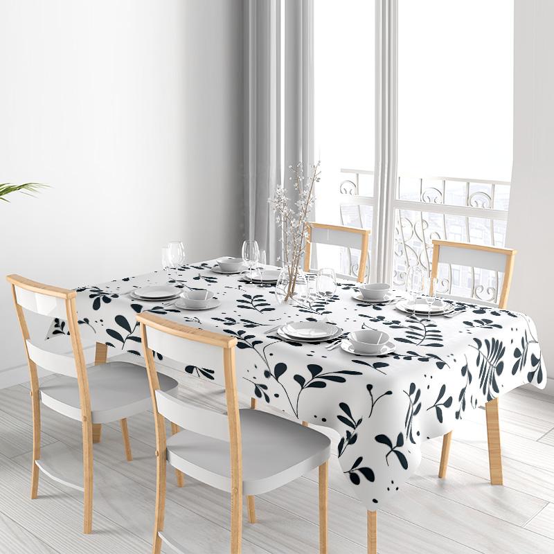 Modern Floral Tablecloth White Dining Room Decorations Placemats with Tassels for Kitchen Decoration 150x240cm Black Grey Patter