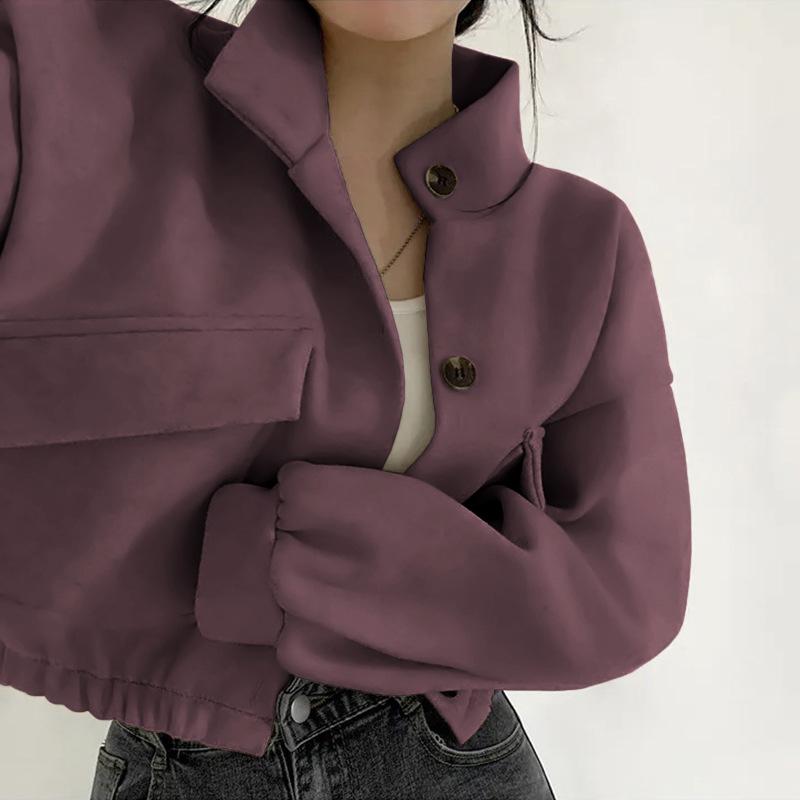 Palton de lână de damă, cu croiala largă - toamnă/iarnă, buzunare mari, guler ridicat, mâneci lungi, închidere cu nasturi, stil Hong Kong.