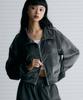 Leathery Reverse Logo Velour Track Zip-Up [Charcoal]