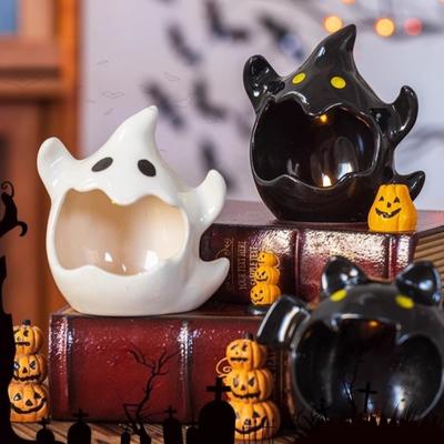 Creative Ceramic Atmosphere Candle Holder Halloween Decoration Cute Ghost Candlestick Ghost Pumpkin Lantern Ornament