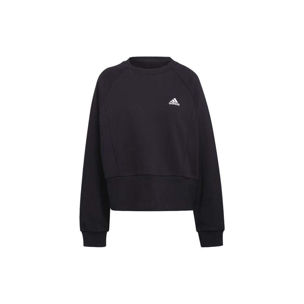 Adidas Micro Logo Ribbed Crew Neck Pullover Long Sleeve Sweatshirt Women Sweatshirt Black HA6622