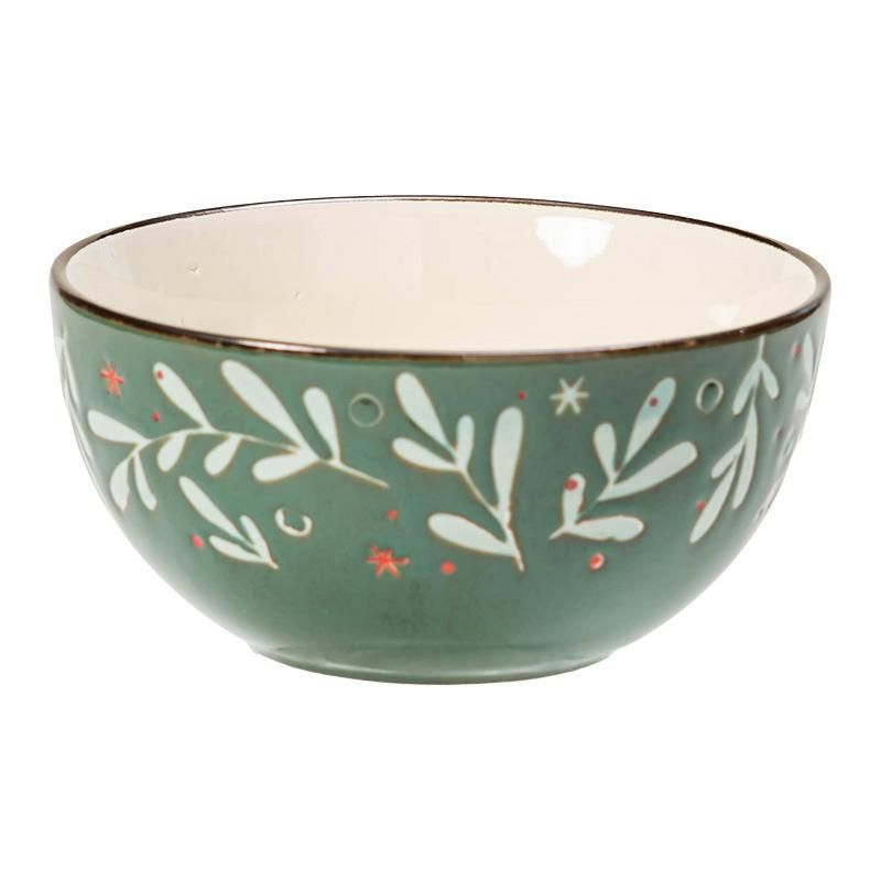 Pastoral Flower Ceramic Bowl Salad Bowl Round Noodle Bowl Household Retro Style Tableware Bowl Vegetable Bowl Soup Noodle Bowl