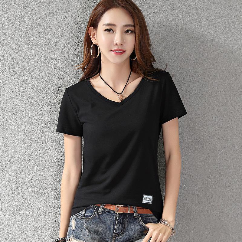 Women V-Neck Short Sleeve T-Shirt Loose Plus Size Casual Basic Bottoming Tee