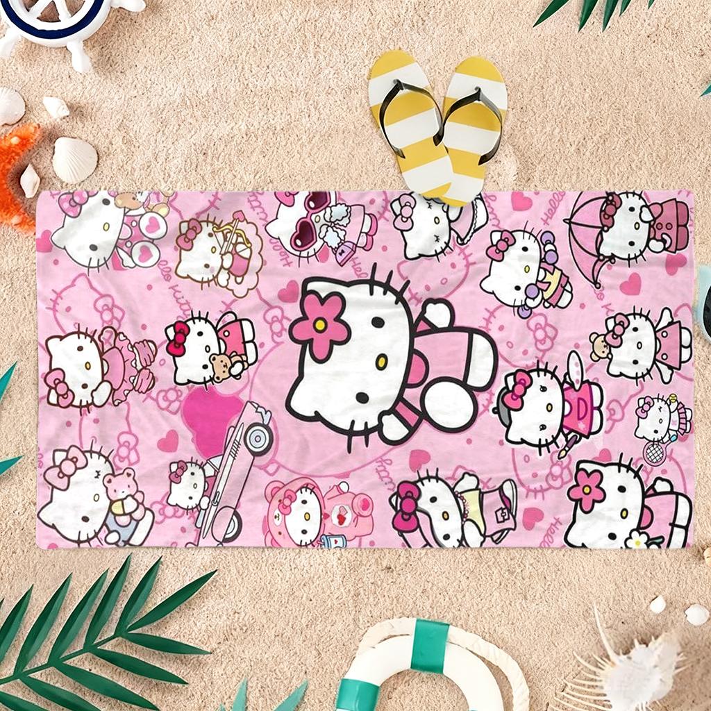 1pc Hello Kitty Beach Towel, Quick-Dry Lightweight Print Towel for Swimming, Surfing, Camping, Unisex Holiday Gift