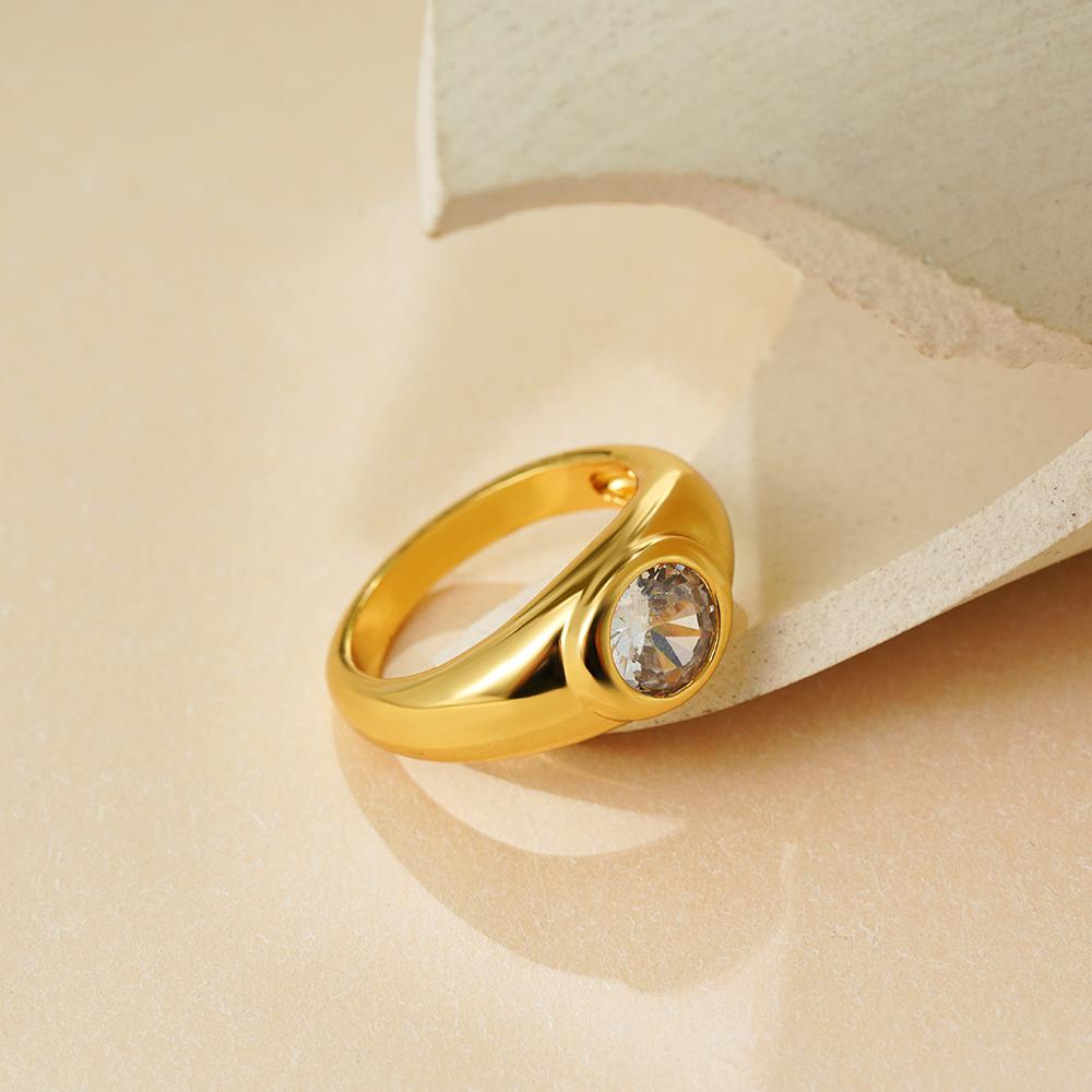 Minimalist Gold Plated Round Circle Zircon Ring for Women Vintage Geometric Waterproof Rings Fashion Wedding Party Jewelry