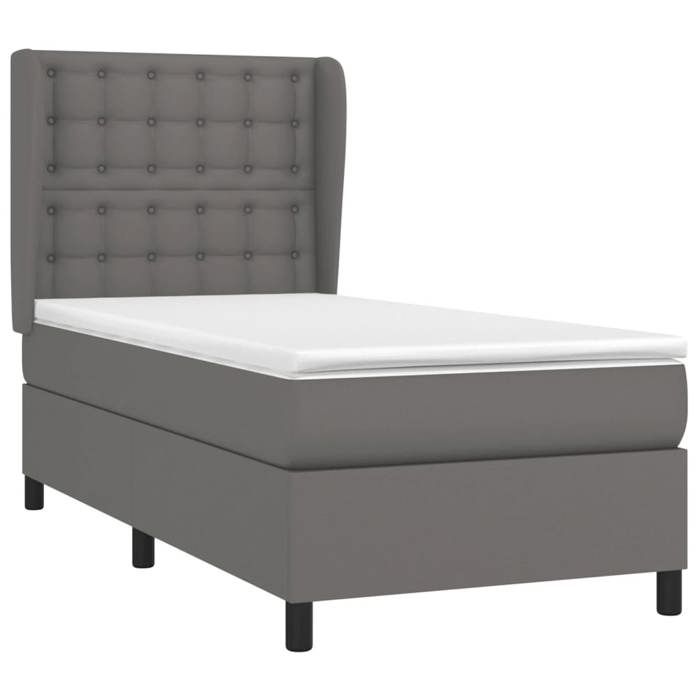 3129007 vidaXL Divan Bed with Mattress Grey 90x190 Cm Faux Leather